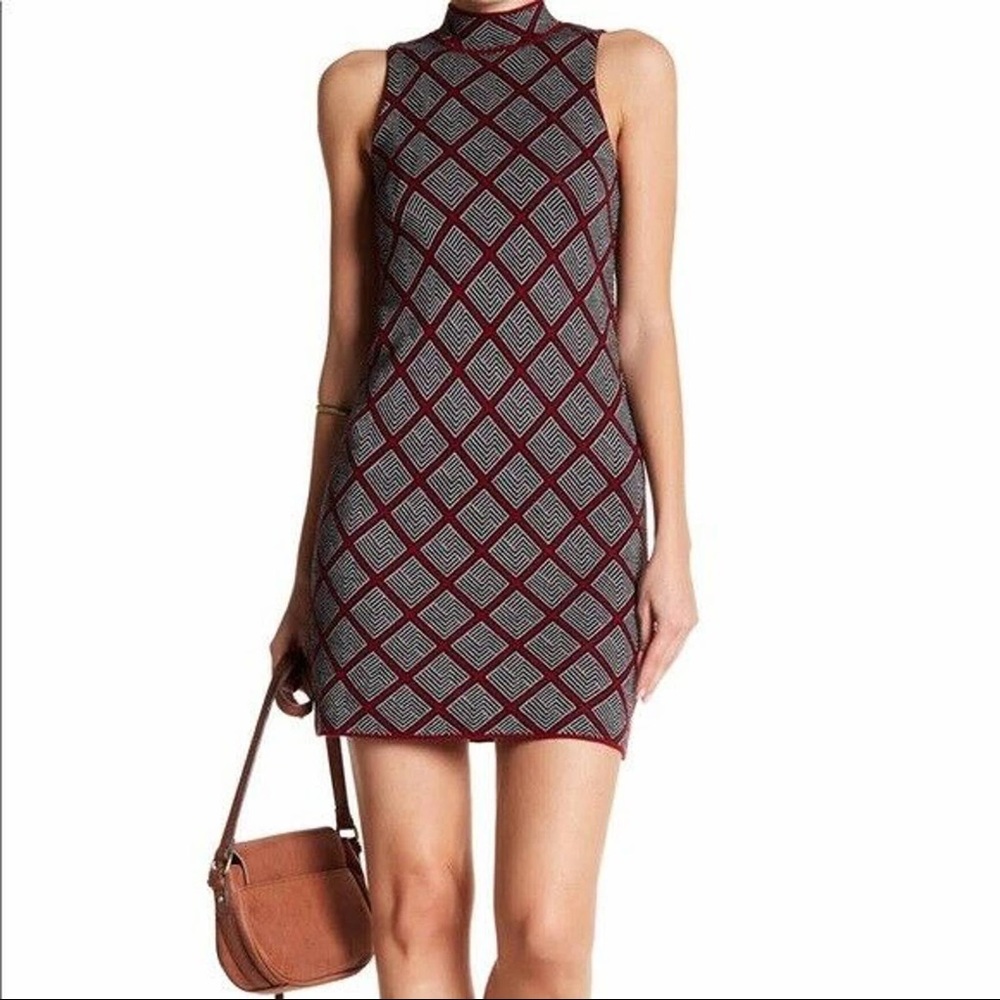 Red Mock-neck Knit Sweater Dress Size S
